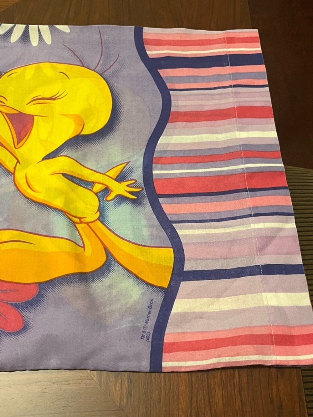 Warner Bros. Yellow Character Graphic Panel pillow case with Pink & Navy Stripes